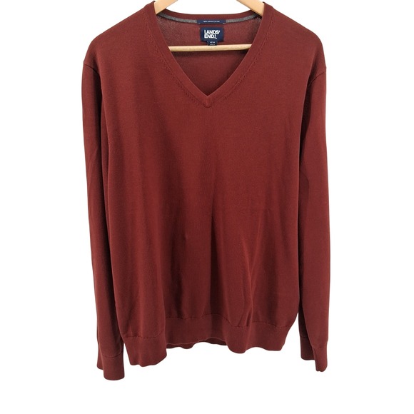 Lands' End Other - Lands'‎ End Mens V Neck Sweater Cotton Blend Casual Burgundy Large Preppy Fall